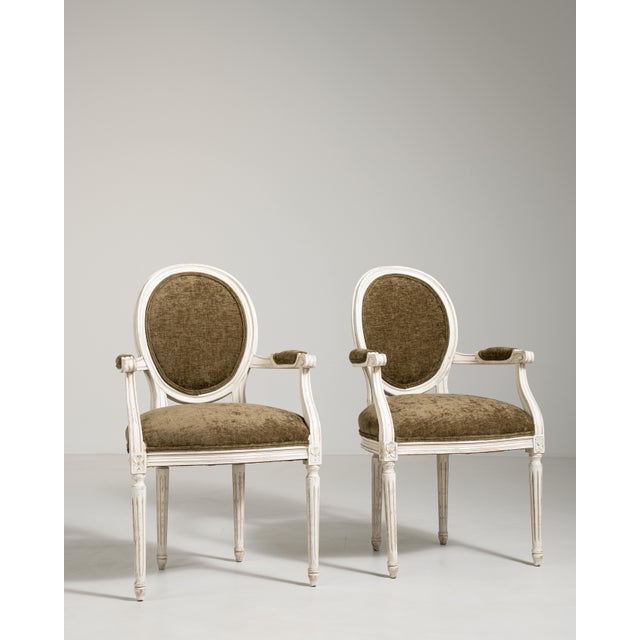 Pair of Louis XVI Upholstered Armchairs, Neoclassical Style, France, 20th Century For Sale In Greensboro - Image 6 of 18