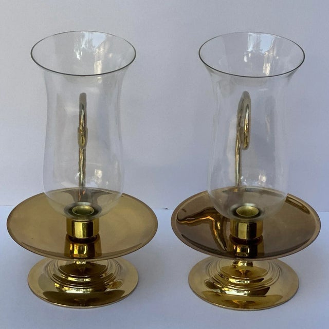 Vintage Baldwin Brass Hurricane Candle Holders With Scrolled Handles