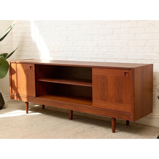 Mid 20th Century Vintage Teak Credenza With Two Sliding Doors For Sale - Image 5 of 12