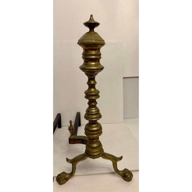 Pair Federal Beehive Ball Claw Brass Andirons For Sale - Image 9 of 10