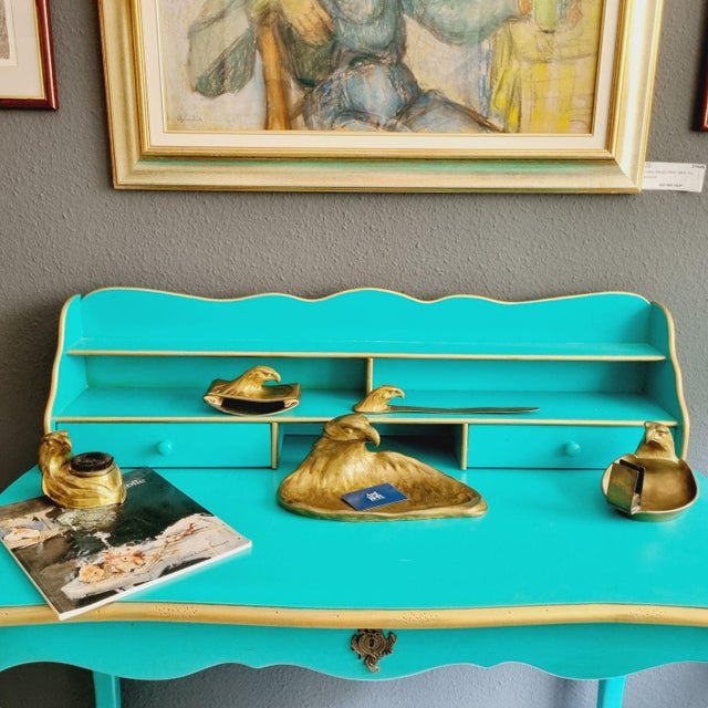Art Deco Brass Desk Set with Stylized Eagle Heads, 1920s, Set of 5 For Sale - Image 6 of 18