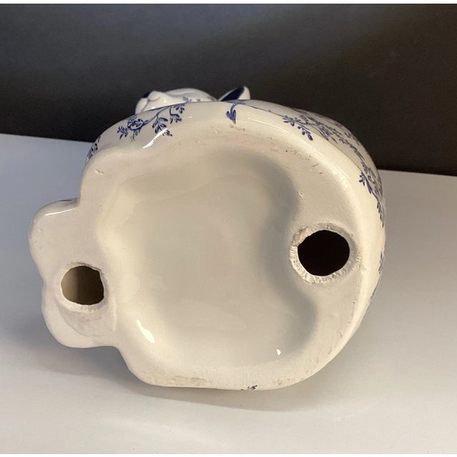 1990s Vintage Chinese Blue and White Floral Ceramic Cat Figurine For Sale - Image 5 of 7