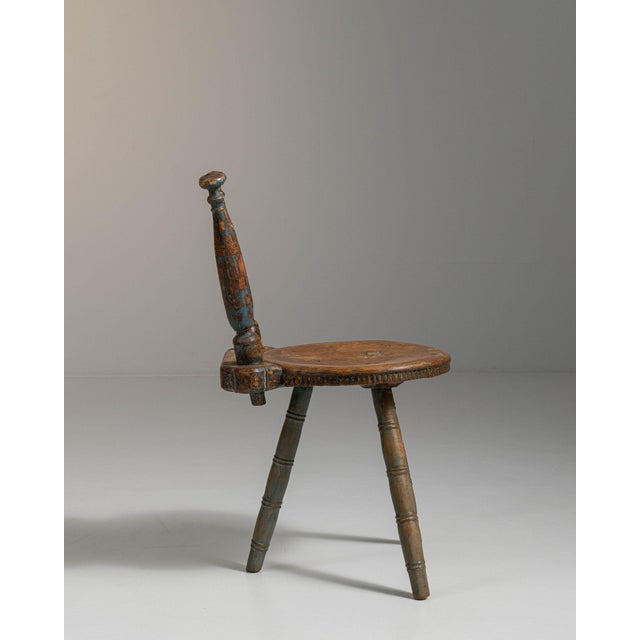 19th Century Sweden Weathered Honey Oak Carved Oak Swivel Chair For Sale - Image 4 of 11