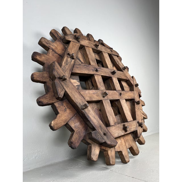 Brown Large Japanese Wooden Cogwheel, 1920s For Sale - Image 8 of 17