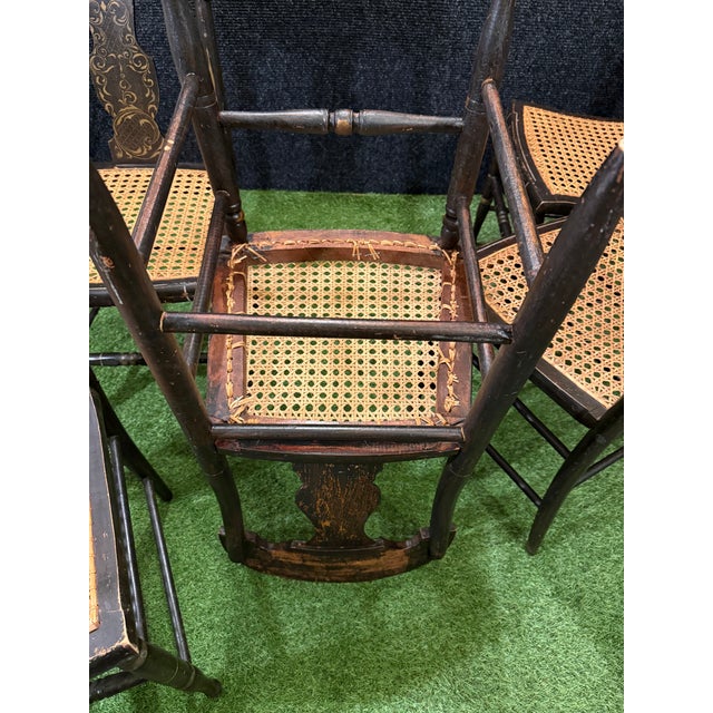 19th Century Hitchcock Style - Set of 5 Antique Painted Stenciled Caned Dining Room Set For Sale - Image 10 of 11