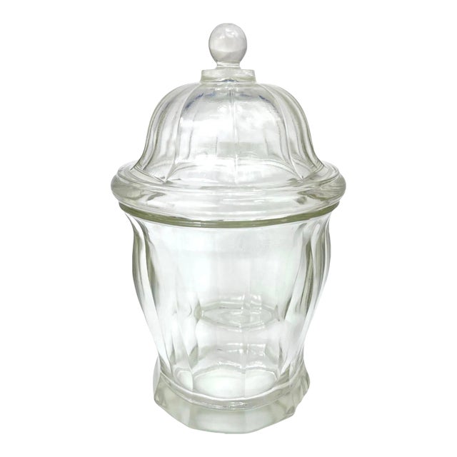 1950s Glass Biscuit Jar With Lid For Sale