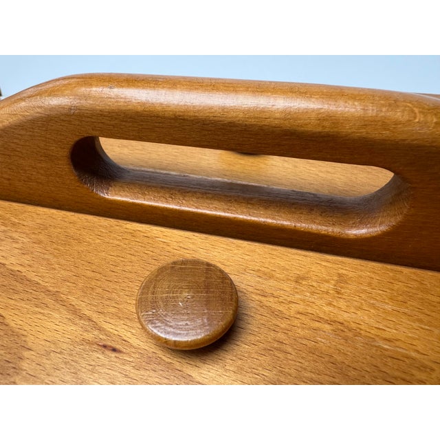 Camel Mid-Century Romanian Beechwood Cantilever Sewing Box, 1970s For Sale - Image 8 of 16