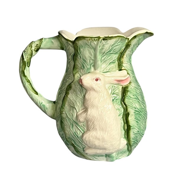 Vintage rabbit in cabbage patch decorative pitcher. Great addition to your cabbage ware collection and other garden...