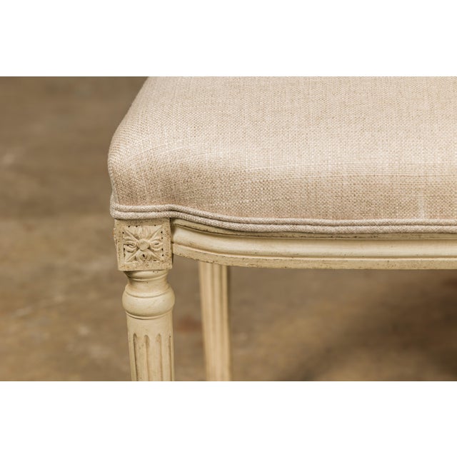 French Pair of French Louis XVI Style 1920s Painted Side Chairs with Fluted Legs For Sale - Image 3 of 12