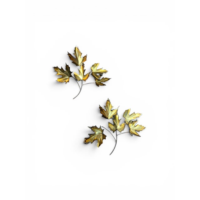 Mid-Century Modern Vintage Metal Wall Art Brass Maple Leaf Wall Sculptures – Pair For Sale - Image 3 of 8