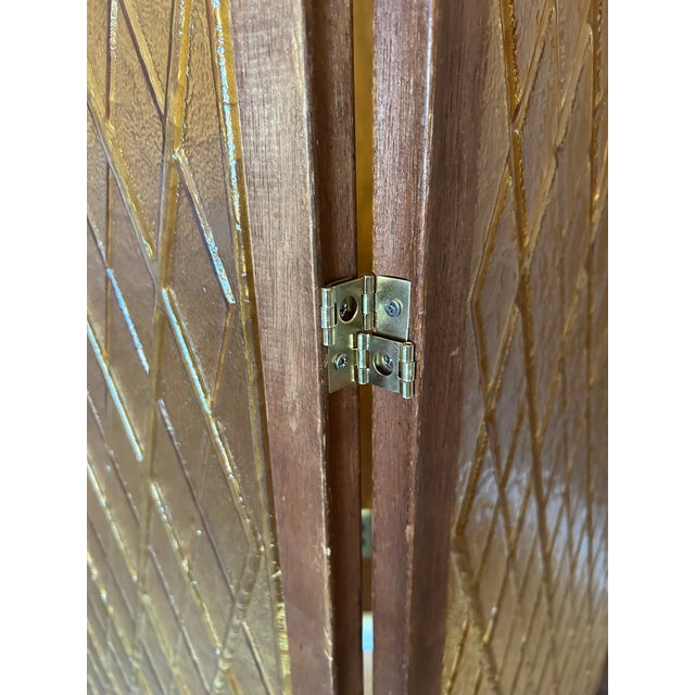 Amber * Reserved for Rachel * Mid Century Amber Acrylic Diamond 2 Panel Room Divider / Screen For Sale - Image 8 of 11