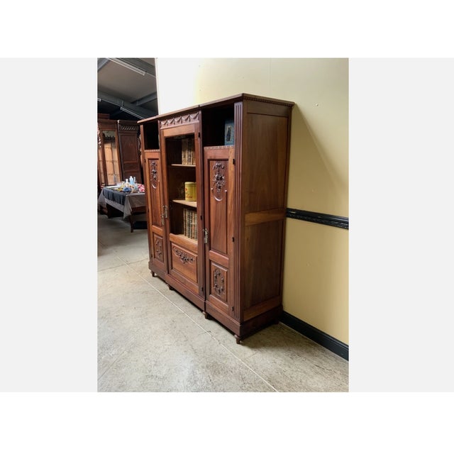 Antique Art Nouveau Walnut Bookcase, 1910 For Sale - Image 6 of 13