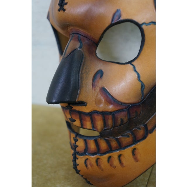 Leather Skull Face Mask Day of the Dead Carnival Mardi Gras Halloween For Sale - Image 9 of 12