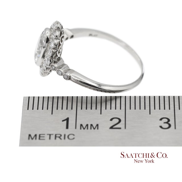 Vintage Platinum 900 Natural Diamond Milgrain Oval Shape Engagement Band Ring, Size 7 For Sale - Image 10 of 10