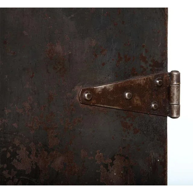 Metal Two Door Industrial Riveted Steel Automotive Locking Tool Cabinet, Circa 1900 For Sale - Image 7 of 13
