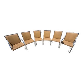 1970s Pierre Cardin for Dillingham Set of Six Dining Chairs - Leather/Suede and Chrome For Sale