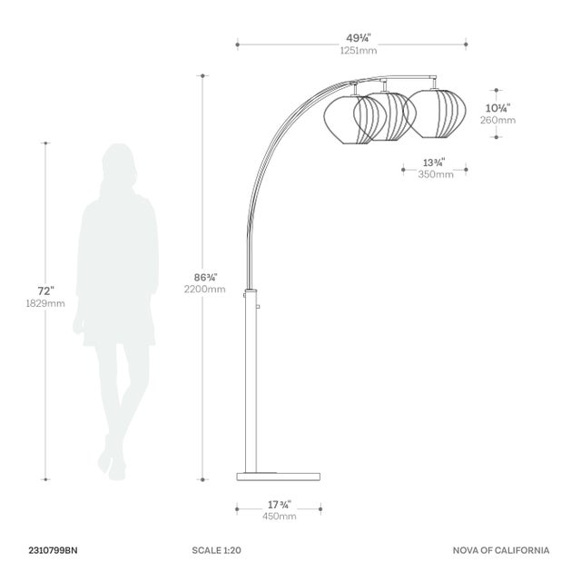 1990s Bloom 3-Light Arc Floor Lamp - Black Nickel, Black Marble Base, White Satin Shade, Dimmer For Sale - Image 9 of 10