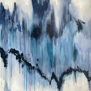 Large Indigo Blue and White Abstract Expression Textured Painting For Sale