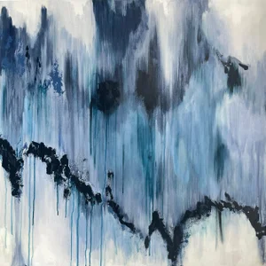 Large Indigo Blue and White Abstract Expression Textured Painting