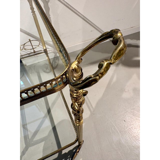Neoclassical Tea Trolley in Brass with Angel Figurines, 1950s For Sale - Image 3 of 15