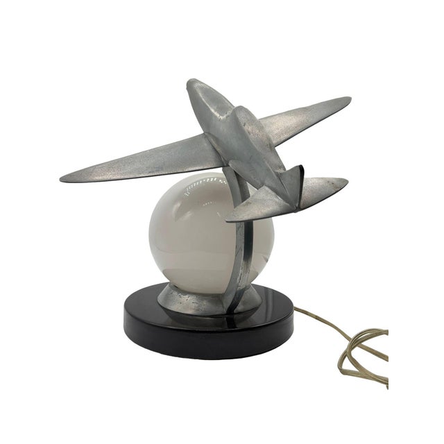1980s Art Deco Machined Age Aluminum Fighter Airplane Table Lamp by Sarsaparilla For Sale - Image 4 of 11