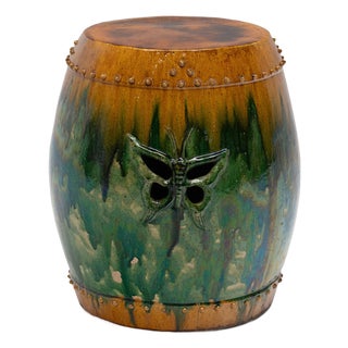 Chinese Sancai Butterfly Garden Drum, C. 1920 For Sale