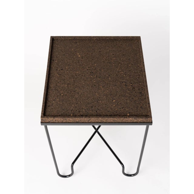 2020s Black Lacquered Steel Side Table With Burnt Cork Top For Sale - Image 5 of 6