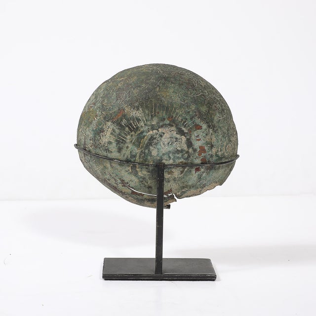 Antique Eastern Mediterranean Patinated Copper Bowl on Museum Stand For Sale In New York - Image 6 of 11