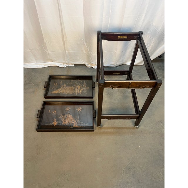 Mid 20th Century Asian Collapsible Wooden Butler’s Tray Two Tiered Table For Sale - Image 12 of 12