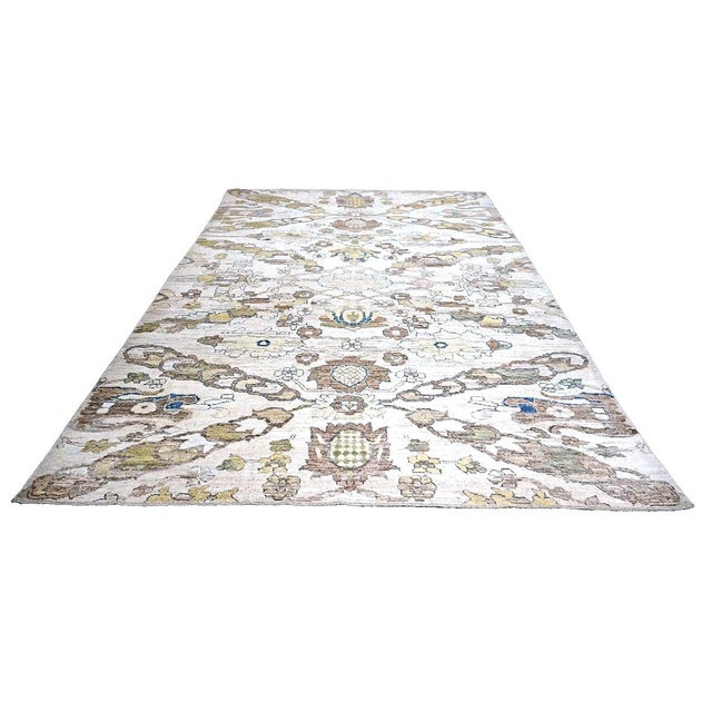 Condition: New Origin: Turkey Design: Oushak Actual size: 9'10" X 13'4" Thickness: 1/8" - 1/4" Colors: Gold, Ivory, Slate...