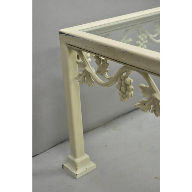 White Vintage Woodard Style White Wrought Iron "Grapevine" Square Glass Coffee Table For Sale - Image 8 of 10