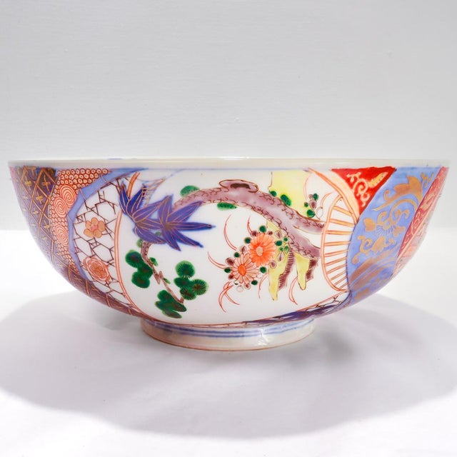 Japanese Antique Japanese Meiji Period Imari Porcelain Punch Bowl or Centerpiece For Sale - Image 3 of 12