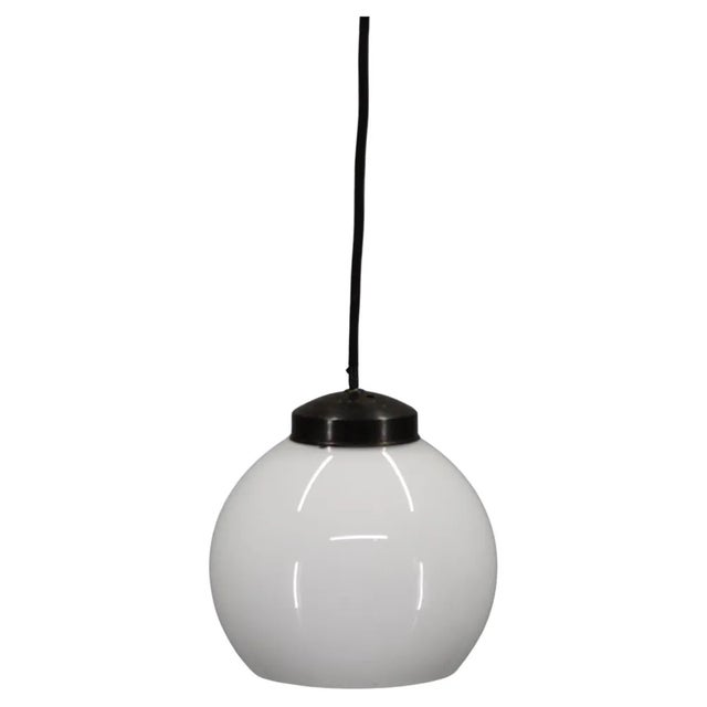 Metal Vintage Art Deco Glass & Brass Pendant, Czechoslovakia, 1930s For Sale - Image 7 of 7