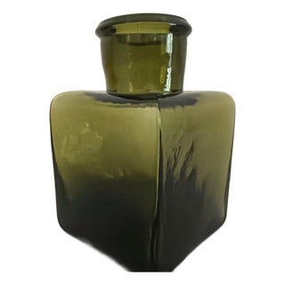 Antique Olive Green Square Inkwell For Sale