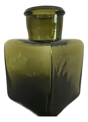 Antique Olive Green Square Inkwell
