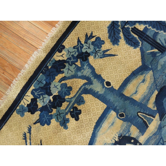 20th Century Blue Tan Chinese Animal Pictorial Landscape Rug - 3'10" x 5'11" For Sale In New York - Image 6 of 6