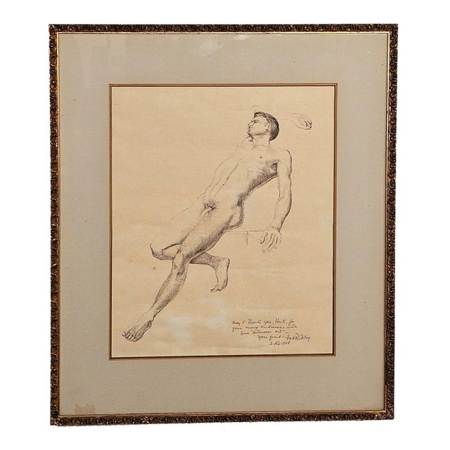 Drawing of Reclining Man by Ford Ruthling, u.s.a., 1968 For Sale