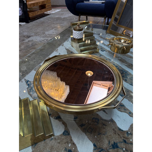 Italian Mid-Century Brass and Smoked Mirror Serving Tray, 1970s For Sale - Image 4 of 7