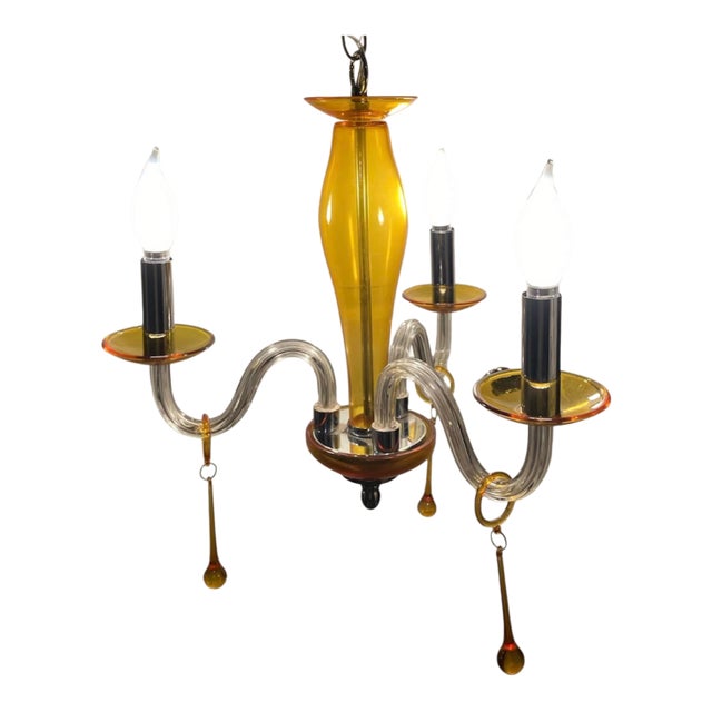 1970s Murano Art Glass Amber Chandelier For Sale