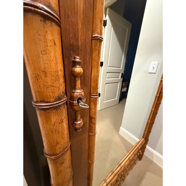19th C Faux Bamboo Mirrored Armoire Wardrobe Cabinet For Sale - Image 9 of 11