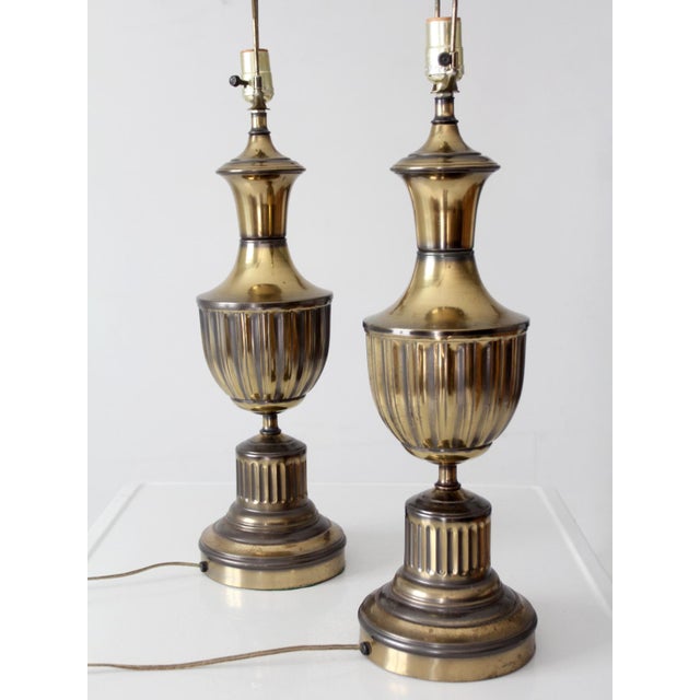 Vintage Brass Urn Table Lamps Pair For Sale - Image 4 of 12