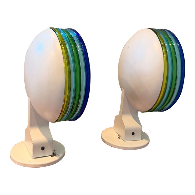 1980s Leucos L670 Italian Murano and Metal Glass Sconces - a Pair For Sale