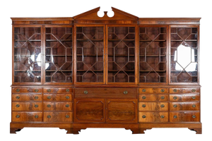 Large English Georgian Mahogany Breakfront Library Bookcase Set, 1790