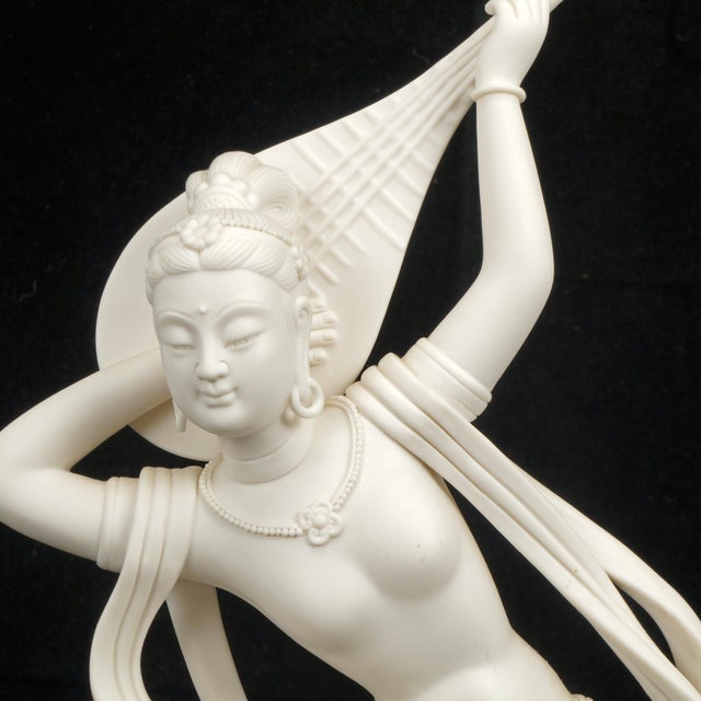Ceramic Dehua Jiyaun Art Apsara Sculpture Voice of Tiantu- Ji Qing Pipa C 1995 For Sale - Image 7 of 13