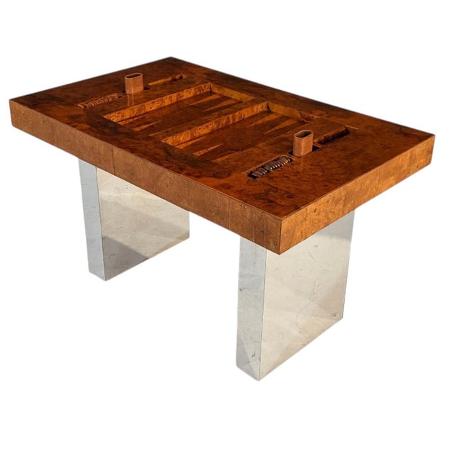 Karl Springer Burlwood and Chrome Backgammon Table, 1980 For Sale In Chicago - Image 6 of 11