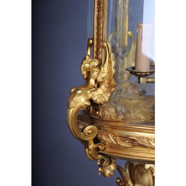 Metal French Fire Bronze & Brass Lantern Hanging Light For Sale - Image 7 of 17