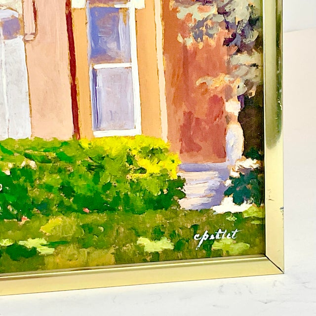 1970s Impressionist “Morning Sun” on a Victorian House Original Oil Painting, Artist Signed For Sale - Image 4 of 12