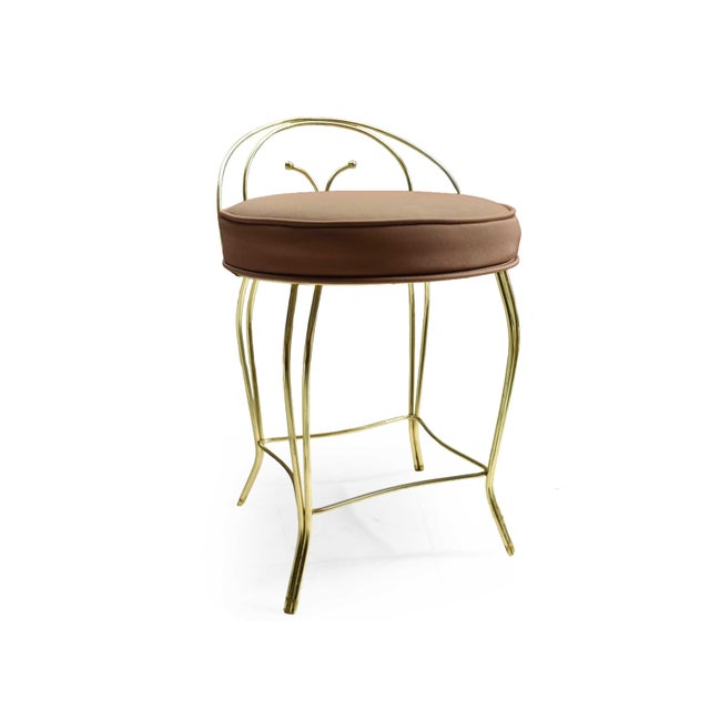 Mid-Century Modern Mid 20th Century Hollywood Regency George Koch Gold and Mauve Vanity Stool Chair For Sale - Image 3 of 14