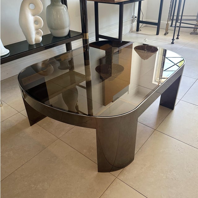 Attributed Karl Springer Gunmetal Bankers Coffee Table, 1980s For Sale - Image 9 of 9