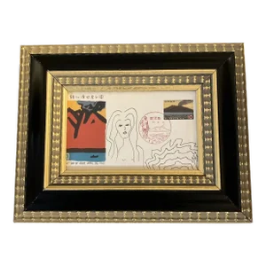 Contemporary Original Judy Henn Abstract Ink Drawing/Collage “First Day With Eruption” Framed